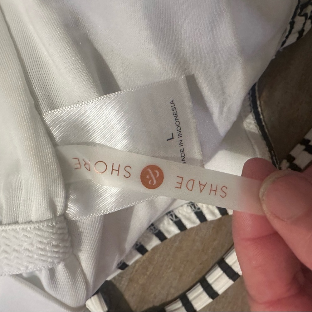 Shade & Shore Striped One Piece Swimsuit L Black White Slimming High Cut - Picture 4 of 5